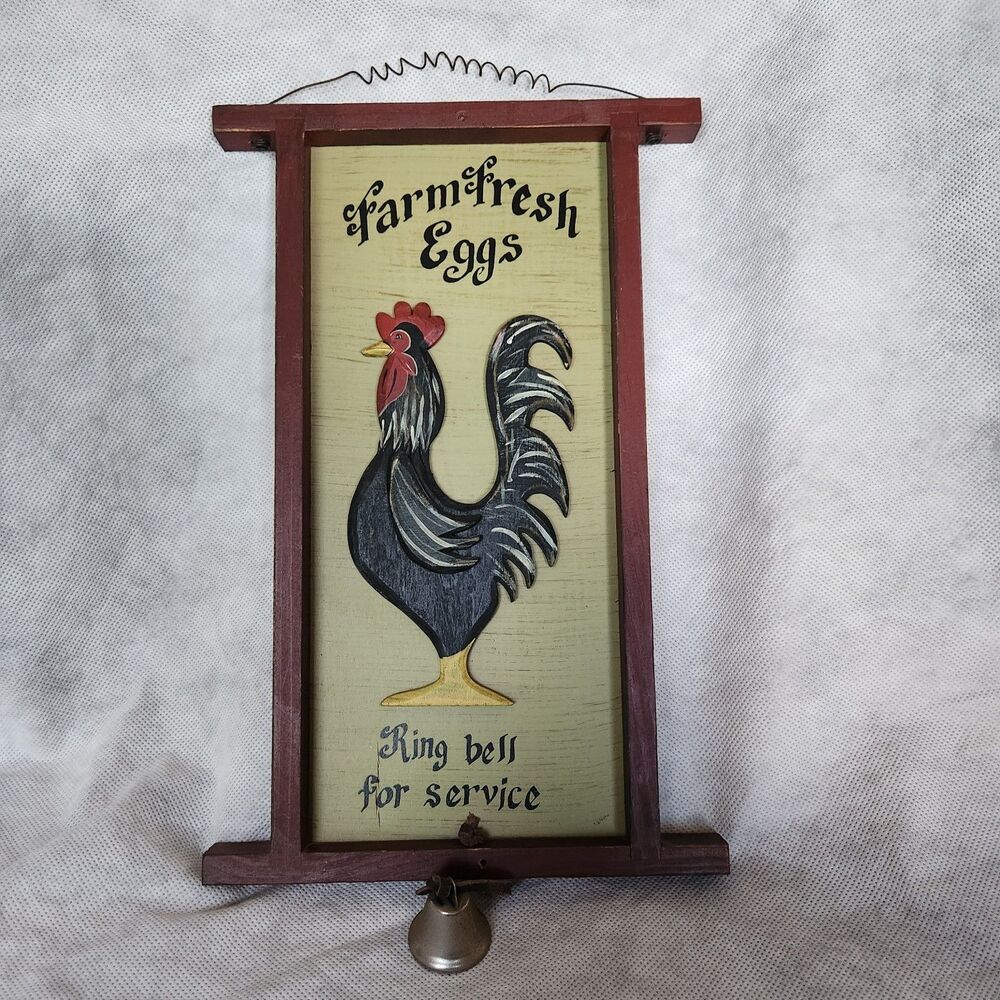 Vintage Wood Sign Rooster Farm Fresh Eggs Sign With BELL (Measurements In Photo)